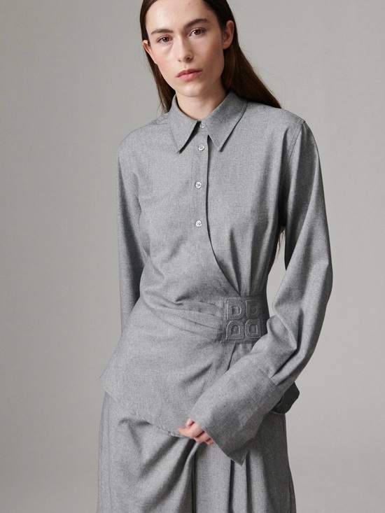 Day Birger Et Mikkelsen Tops - Day Sculpted Gray Button-Up Shirt with Draped synched Waist Detail smart casual